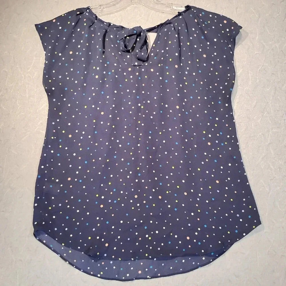 LC Lauren Conrad Navy & Polka Dot Sleeveless Pleated Neckline Blouse Size Medium - Picture 3 of 8